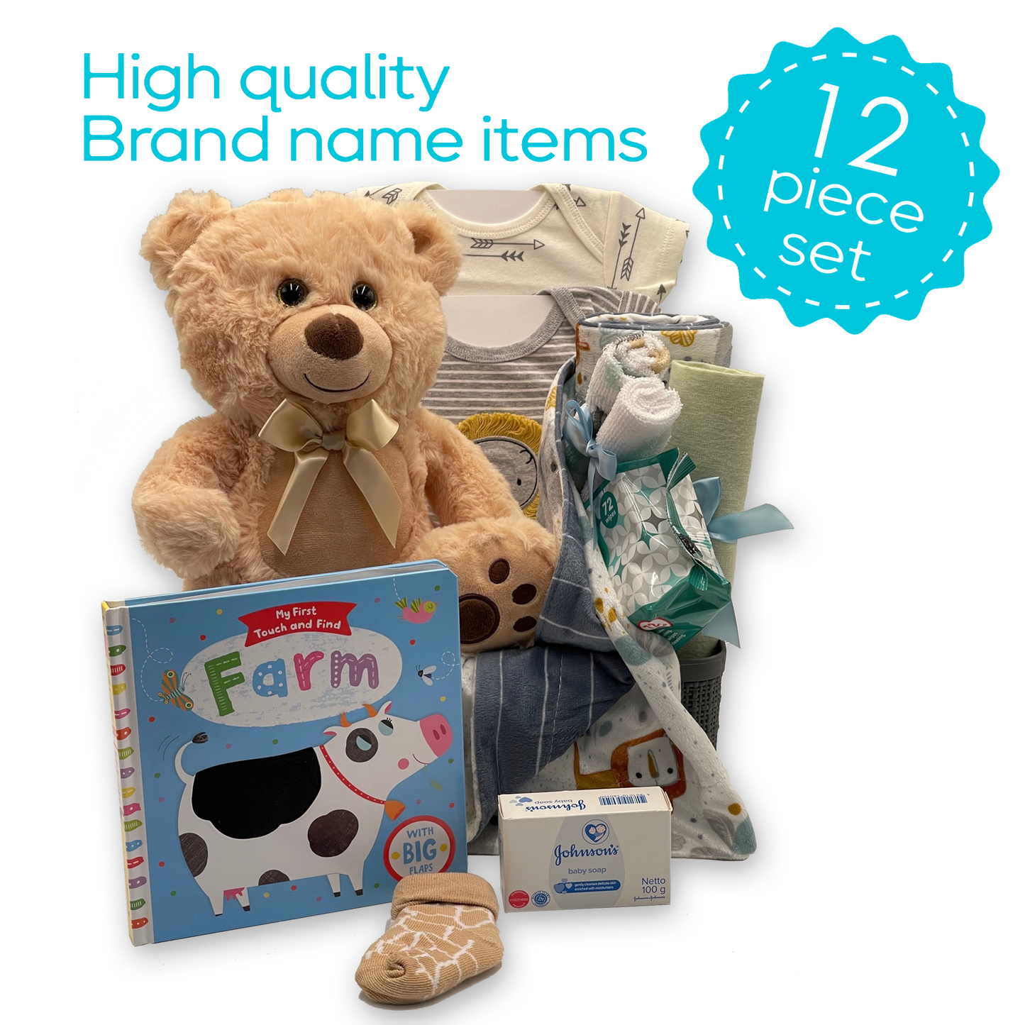12 Piece Boy Essentials Gift Basket Great for Newborns