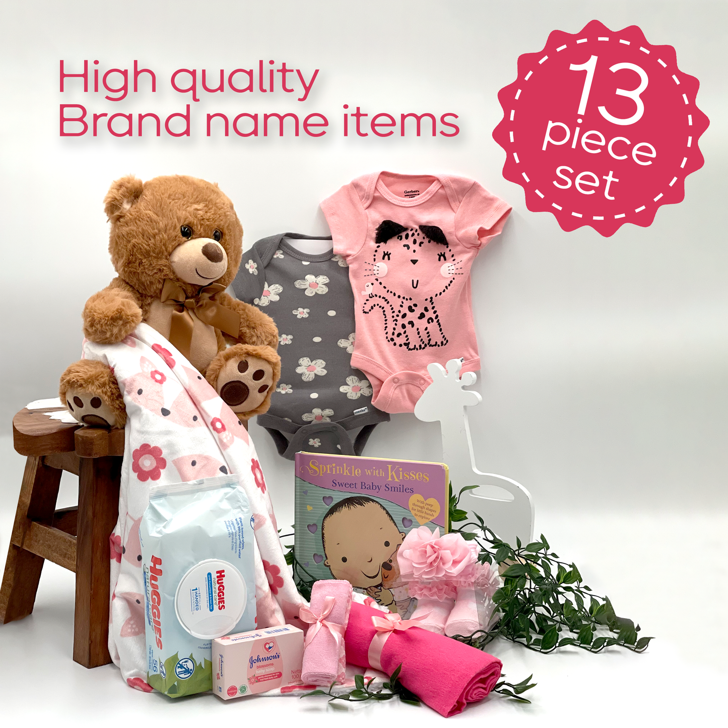 13 Piece Girl Essentials Gift Basket Great for Newborns