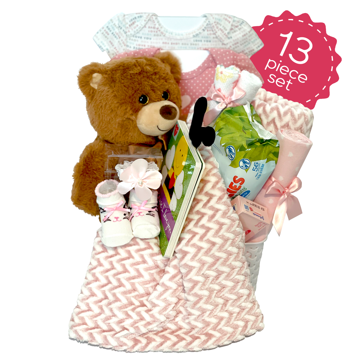 13 Piece Girl Essentials Gift Basket Great for Newborns