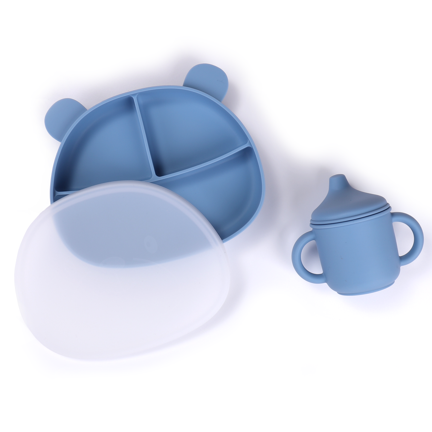 Blue Silicone Spill-Proof Cup and Suction Plate with Lid Set