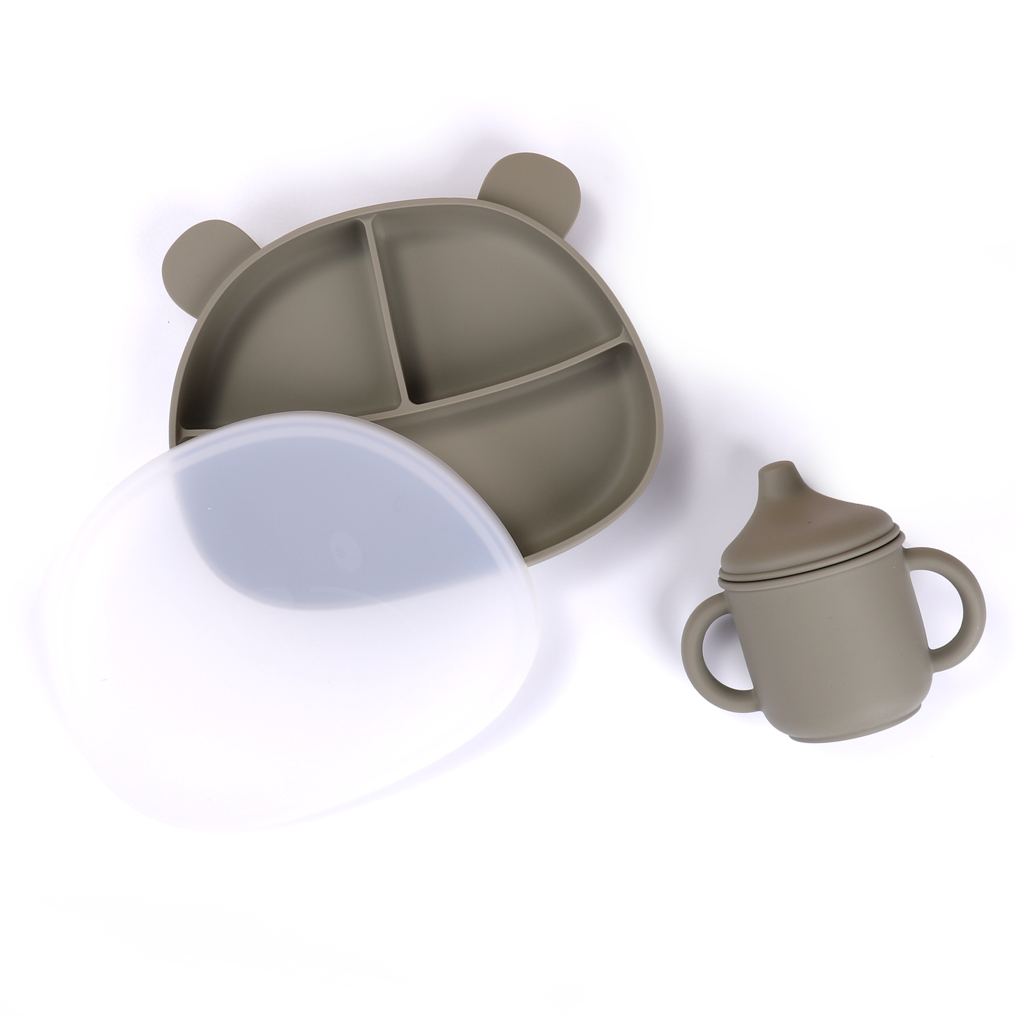 Green Silicone Spill-Proof Cup and Suction Plate with Lid Set