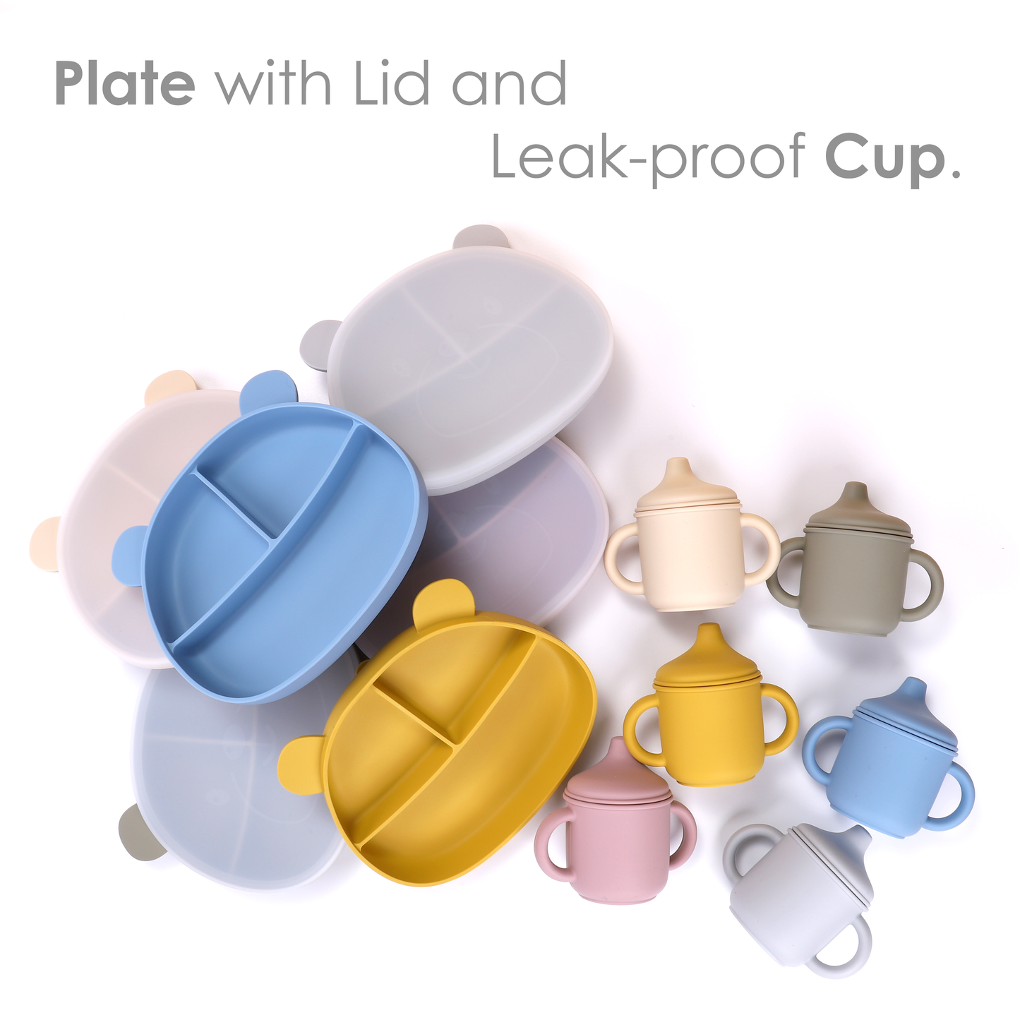 Pink Silicone Spill-Proof Cup and Suction Plate with Lid Set