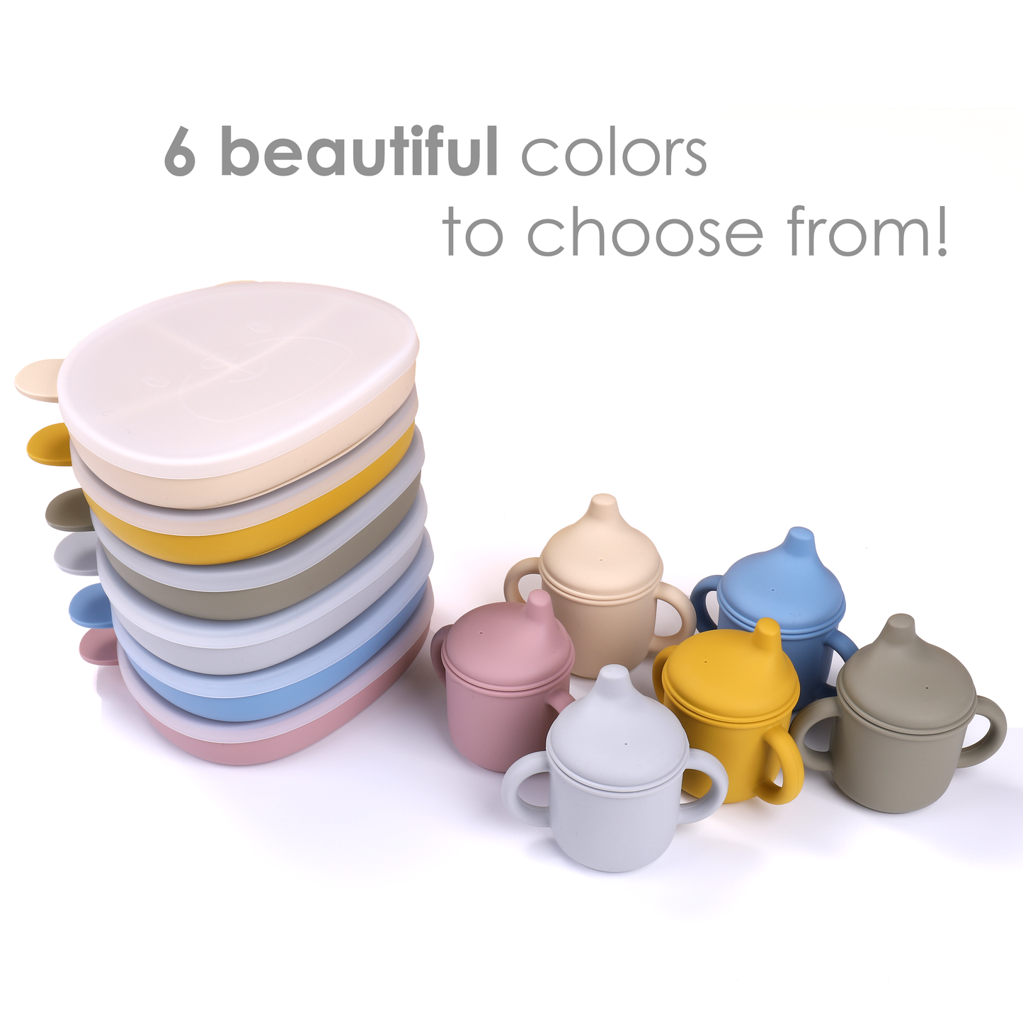 Blue Silicone Spill-Proof Cup and Suction Plate with Lid Set